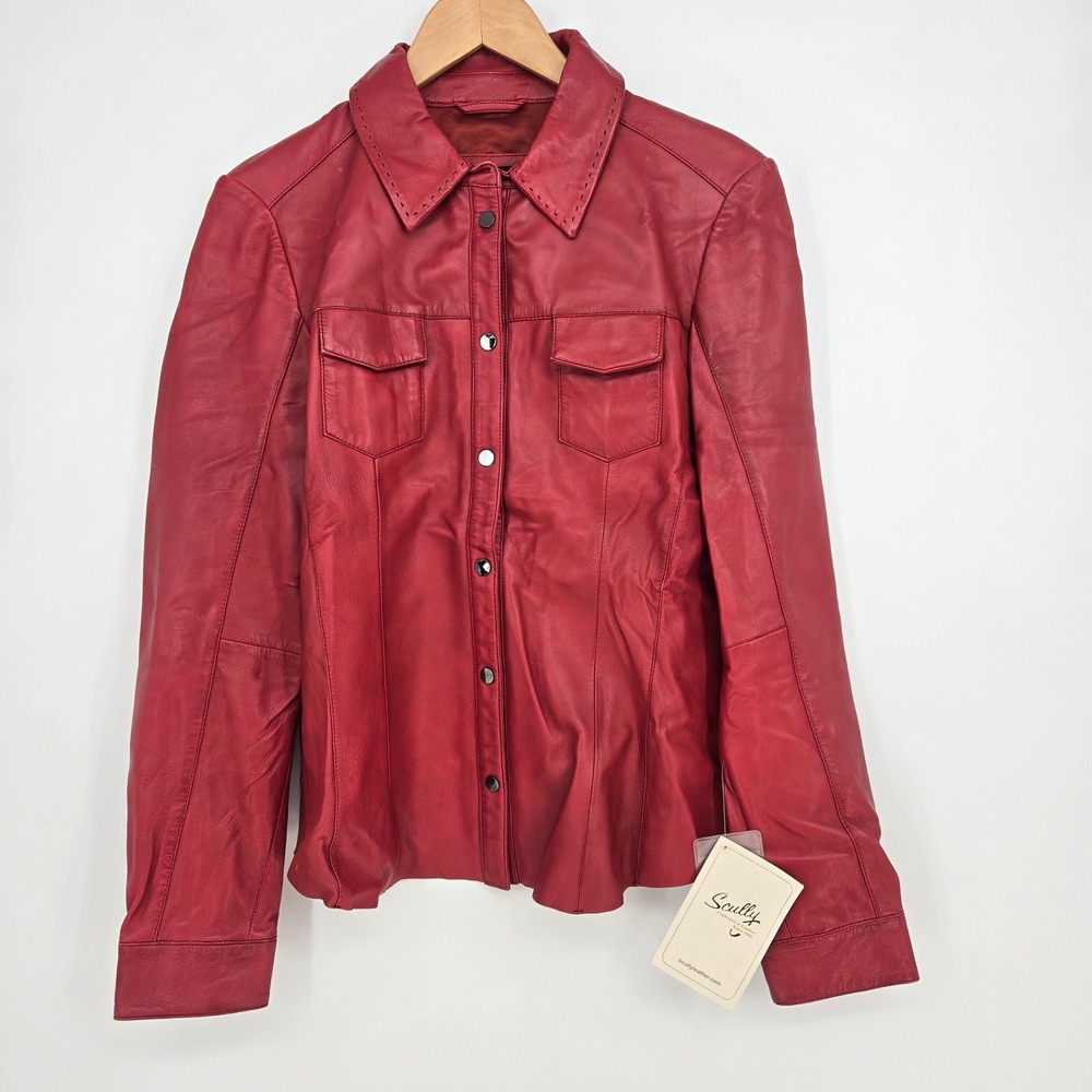NWT $298 Scully Red Lamb Leather Shirt Jacket Womens S Western Quiet Luxury